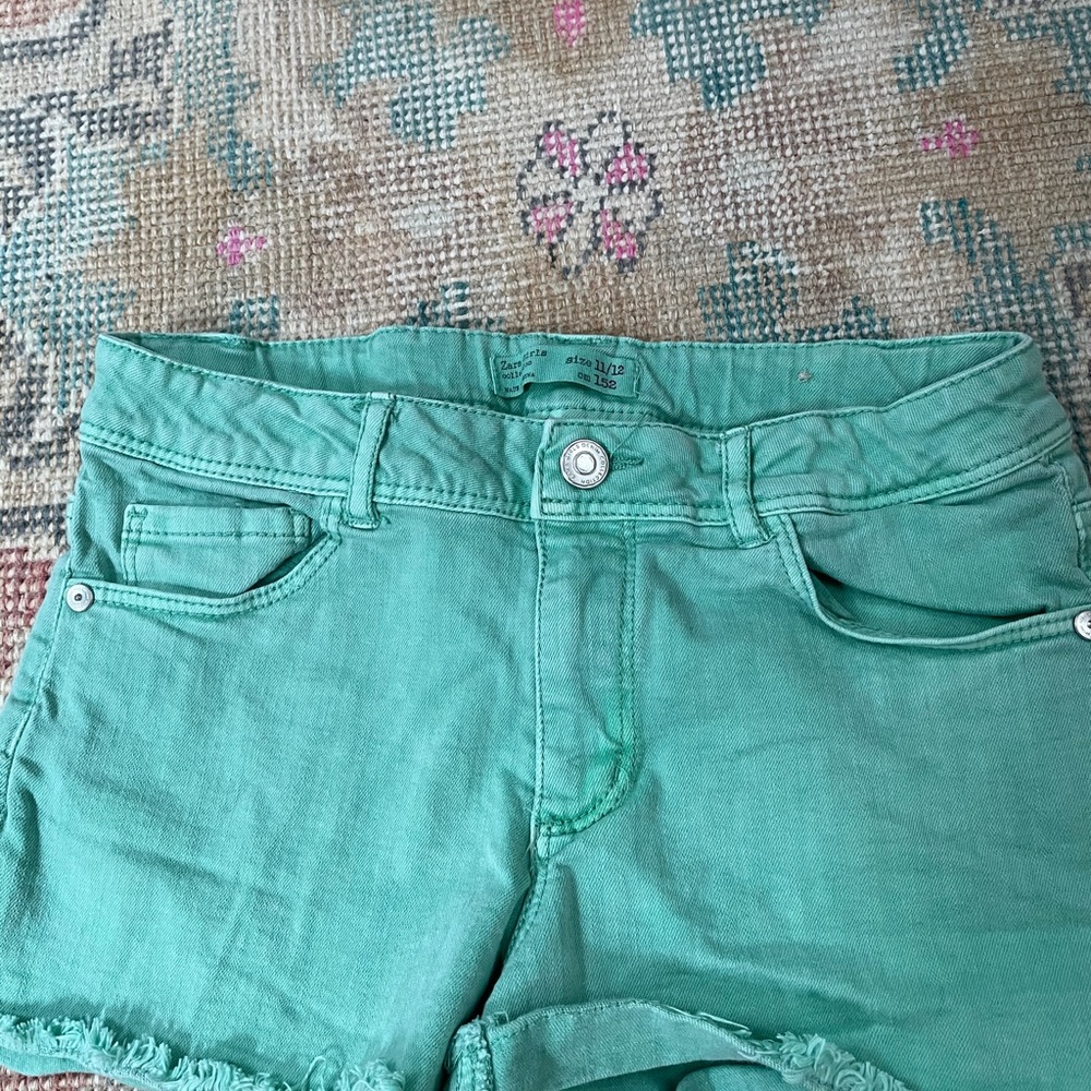 teal zara girl jean shorts
